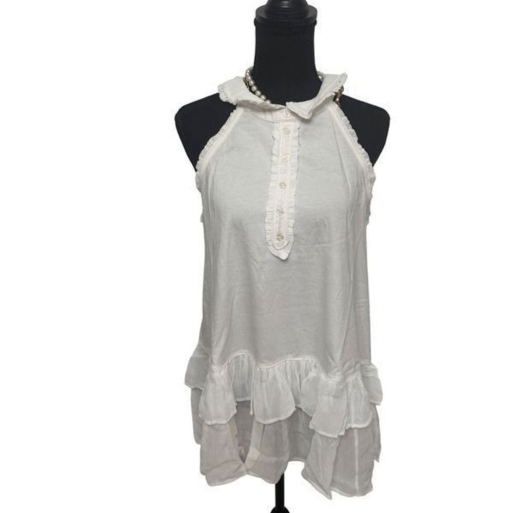 Anthropologie Maeve Ivory Ruffle Halter Top Peter Pan Collar Tunic Size Large - Picture 3 of 8